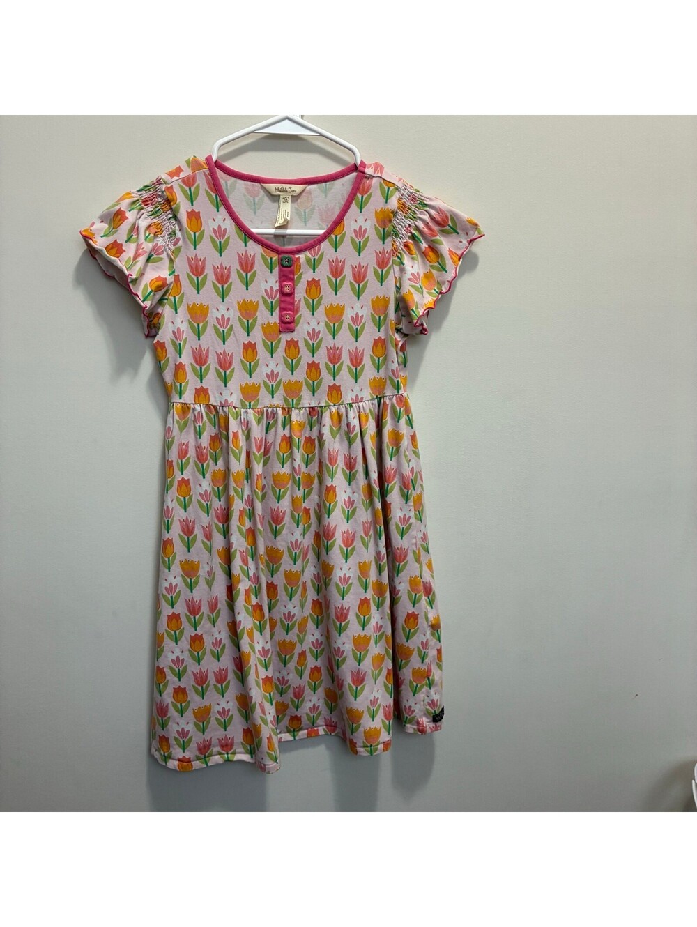 Matilda Jane Tulip Dress Flutter Sleeve Pink Floral Girls Size 14